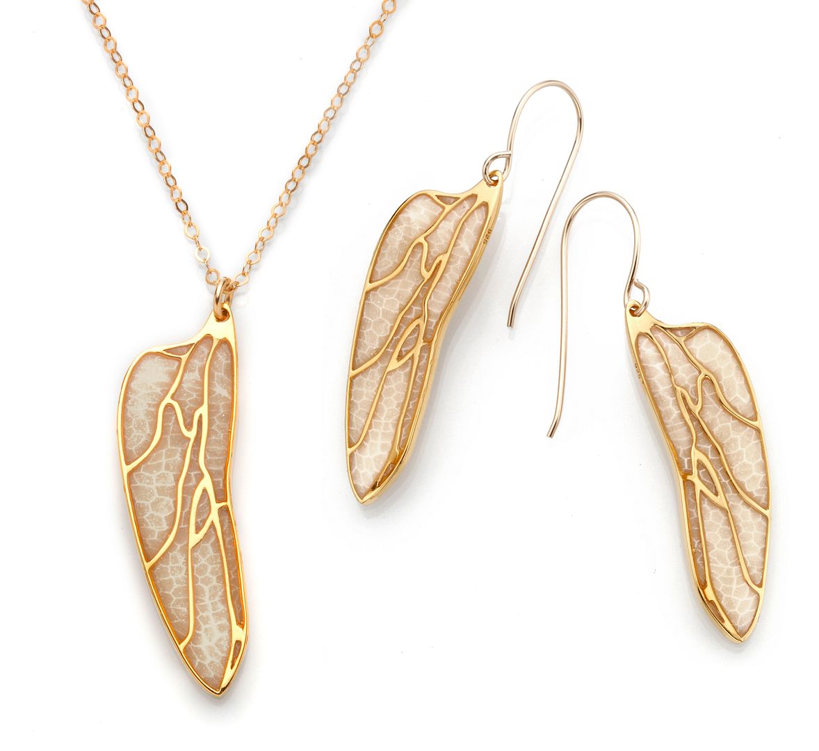 Dragonfly Wing Jewelry Set Gold Polymer Clay Insect Necklace and